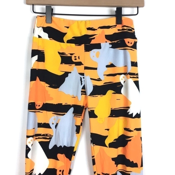 LULAROE Halloween Leggings Ghosts Stripe Black OS One Size Black Orange Spooky - Picture 3 of 10